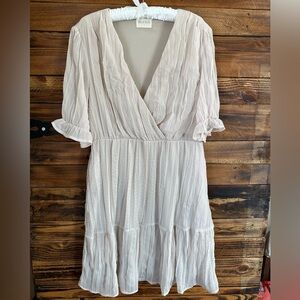 Elegant Cream Midi Dress with Ruffled Sleeves